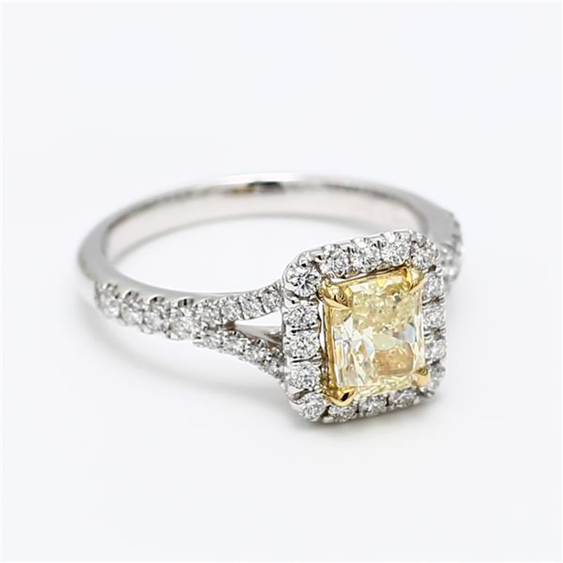 GIA Certified Natural Yellow Radiant and White Diamond 1.44 Carat TW Plat Ring