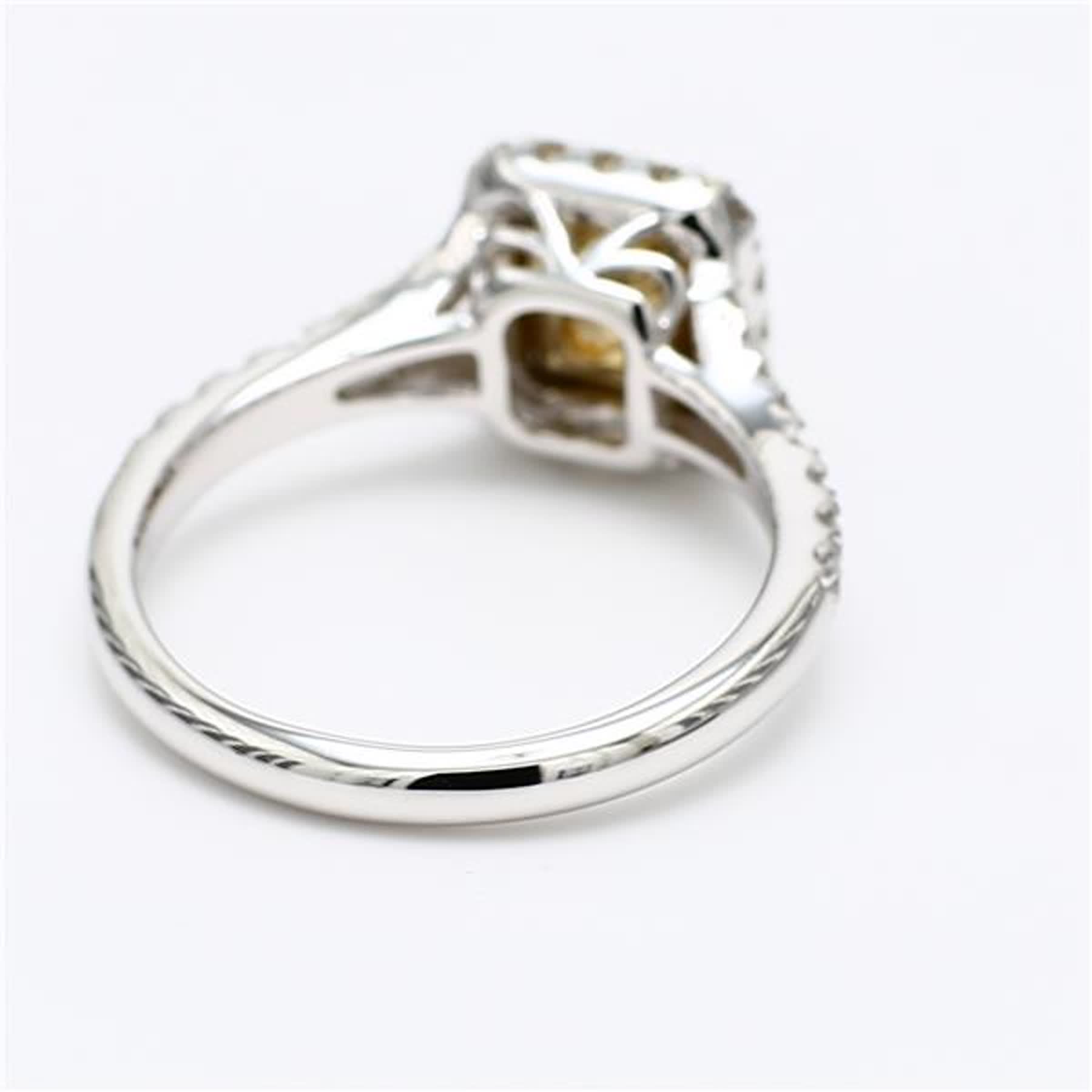 GIA Certified Natural Yellow Radiant and White Diamond 1.44 Carat TW Plat Ring