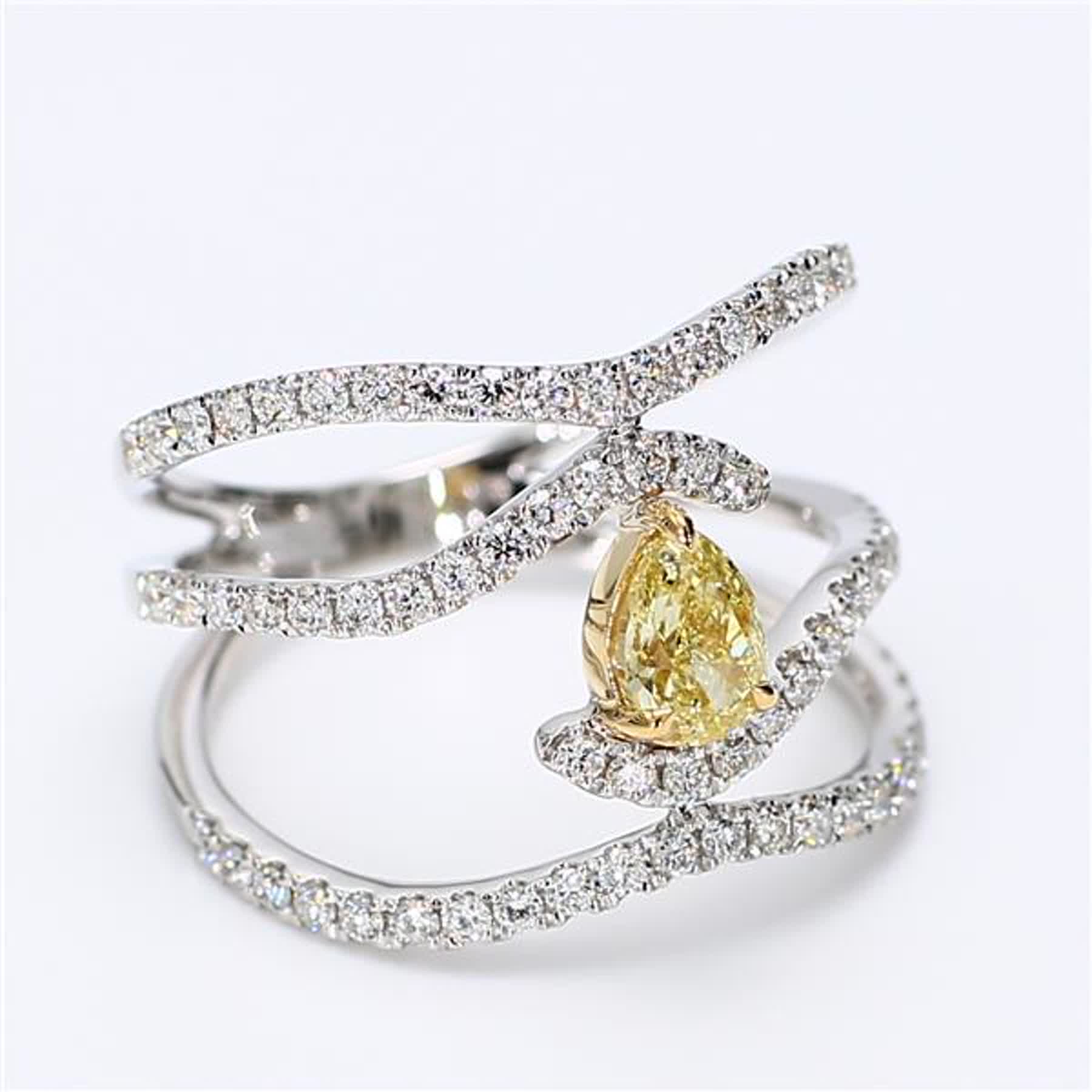 GIA Certified Natural Yellow Pear and White Diamond 1.25 Carat TW Gold Ring
