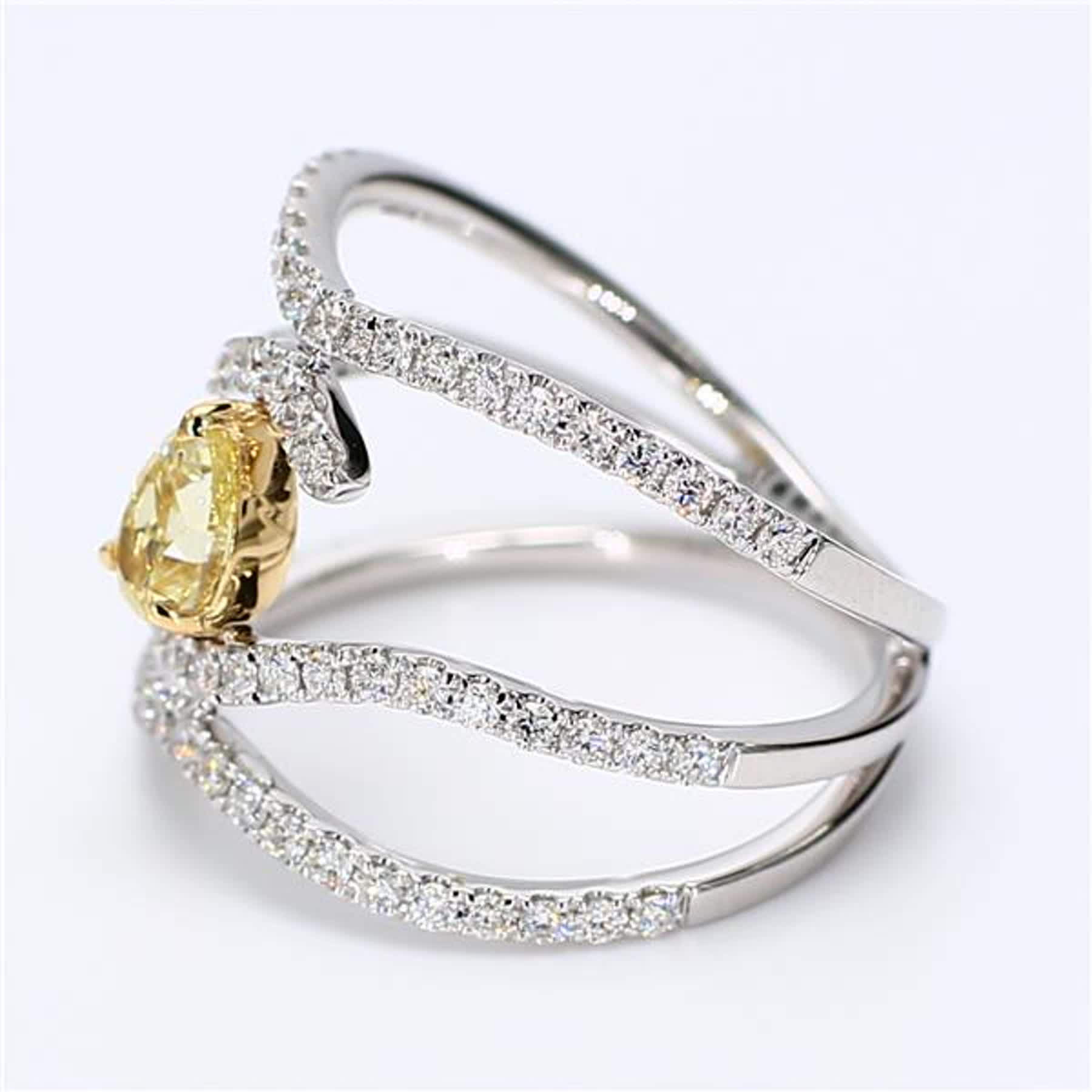 GIA Certified Natural Yellow Pear and White Diamond 1.25 Carat TW Gold Ring