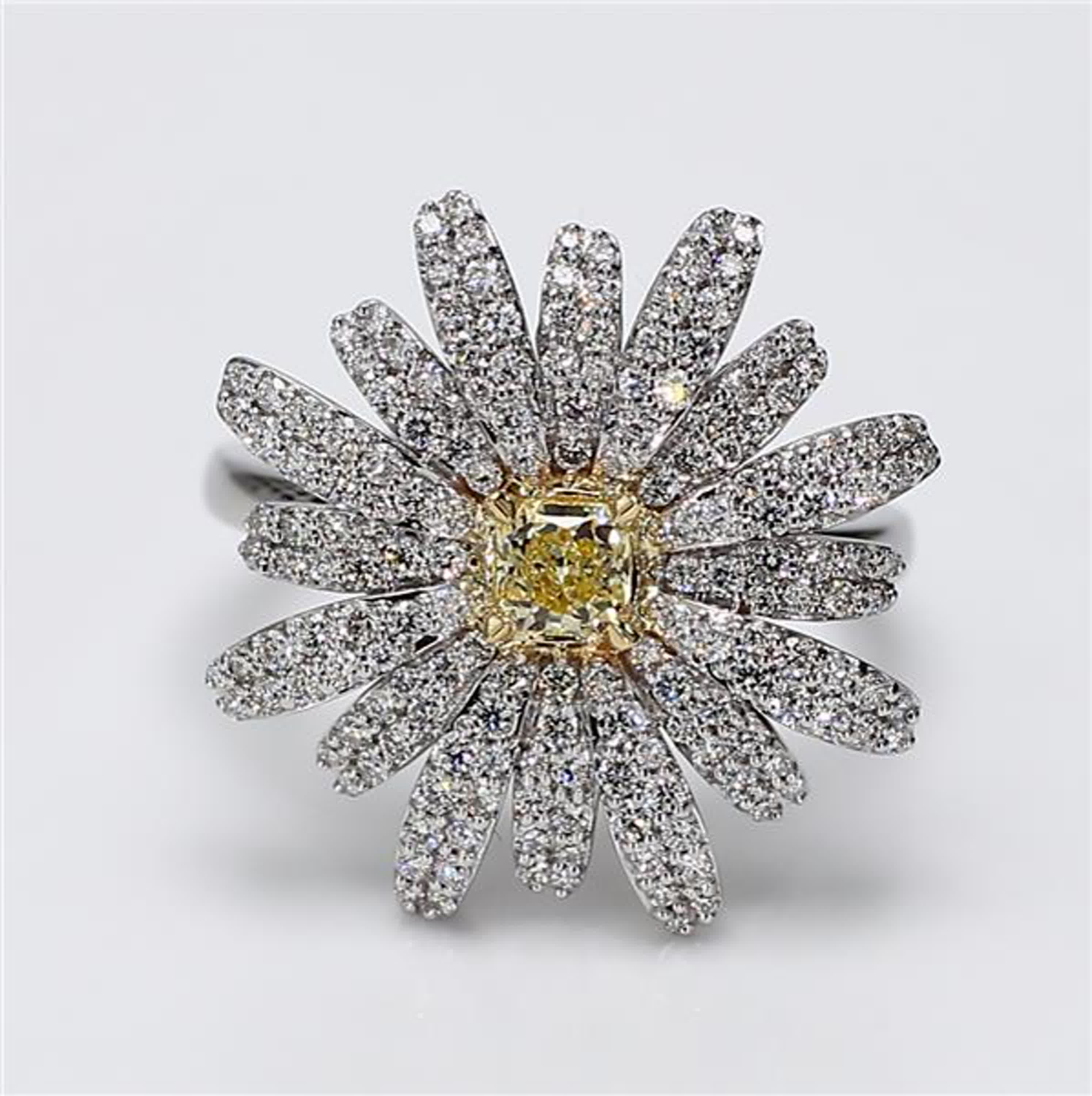 Natural Yellow Radiant and White Diamond 1.15 Carat TW Gold Cocktail Ring