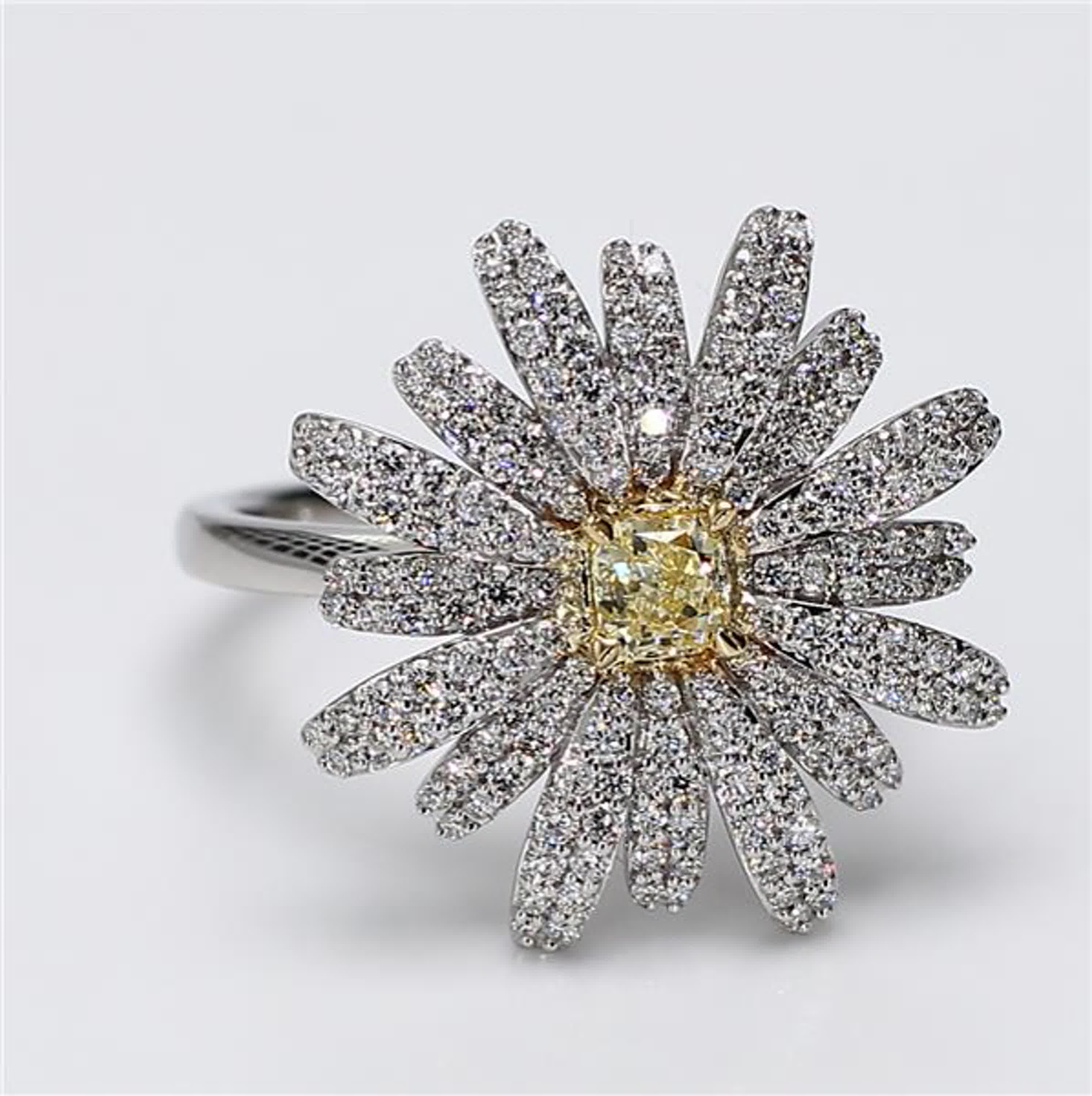 Natural Yellow Radiant and White Diamond 1.15 Carat TW Gold Cocktail Ring