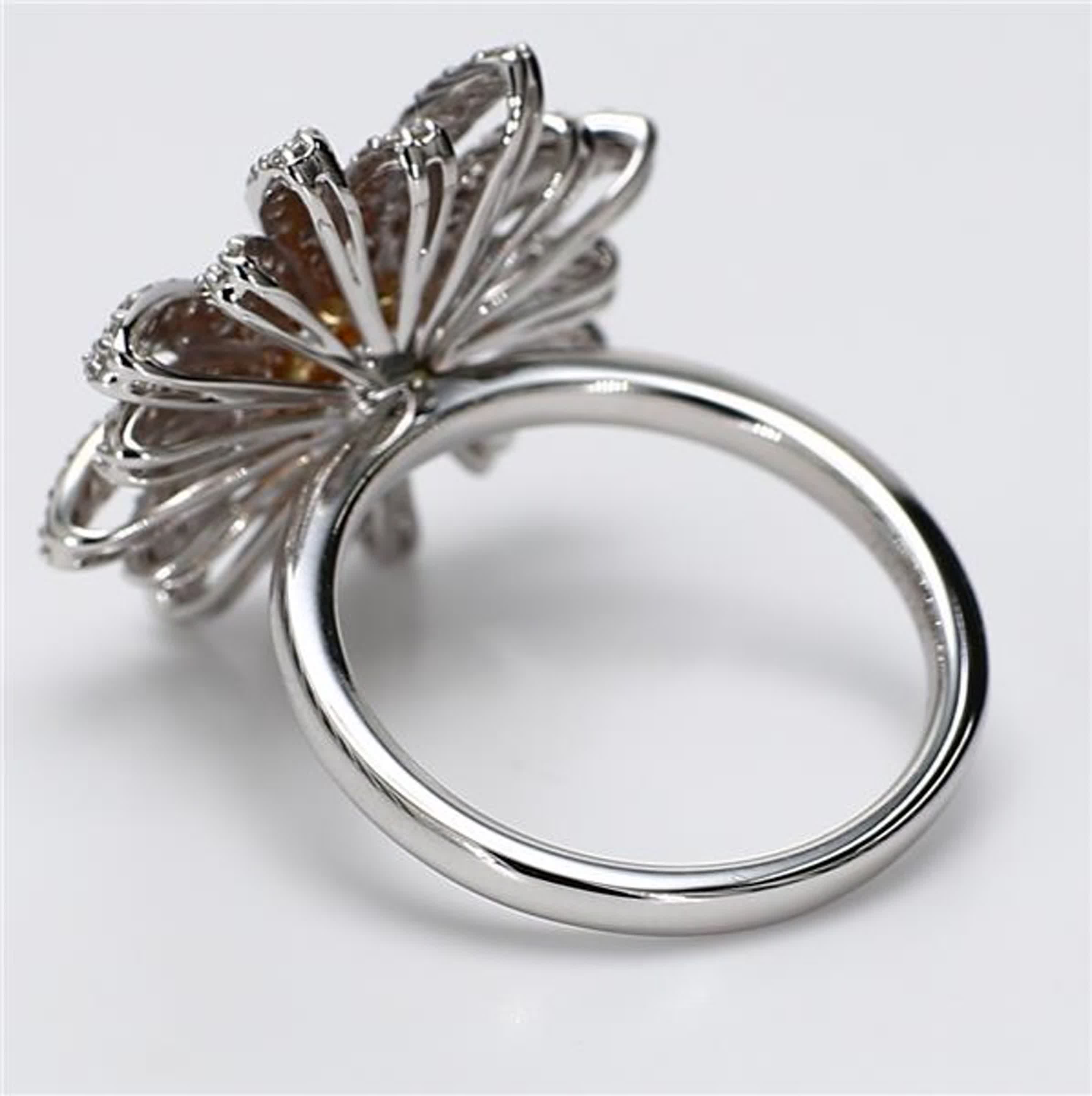 Natural Yellow Radiant and White Diamond 1.15 Carat TW Gold Cocktail Ring