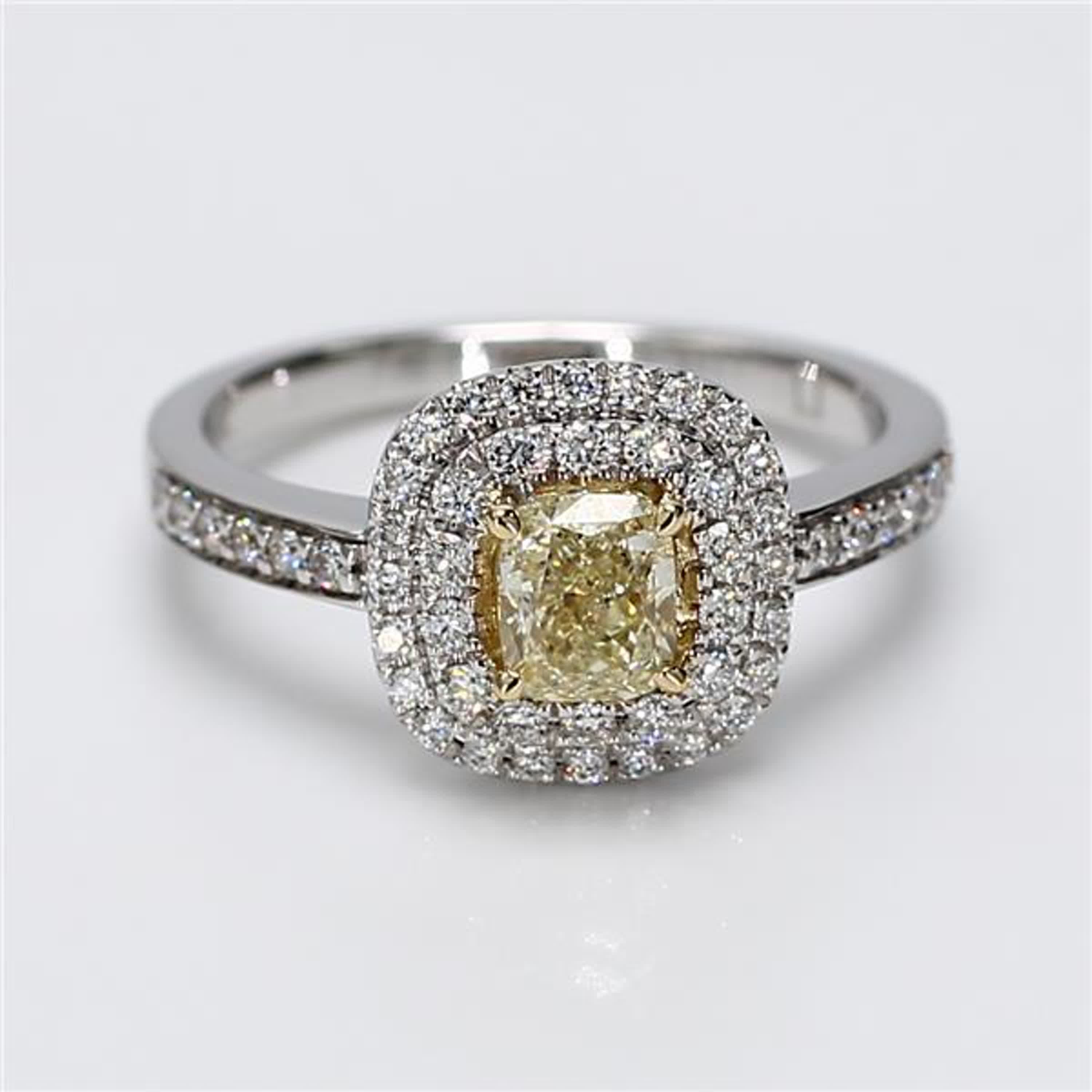Natural Yellow Cushion and White Diamond 1.10 Carat TW Gold Cocktail Ring