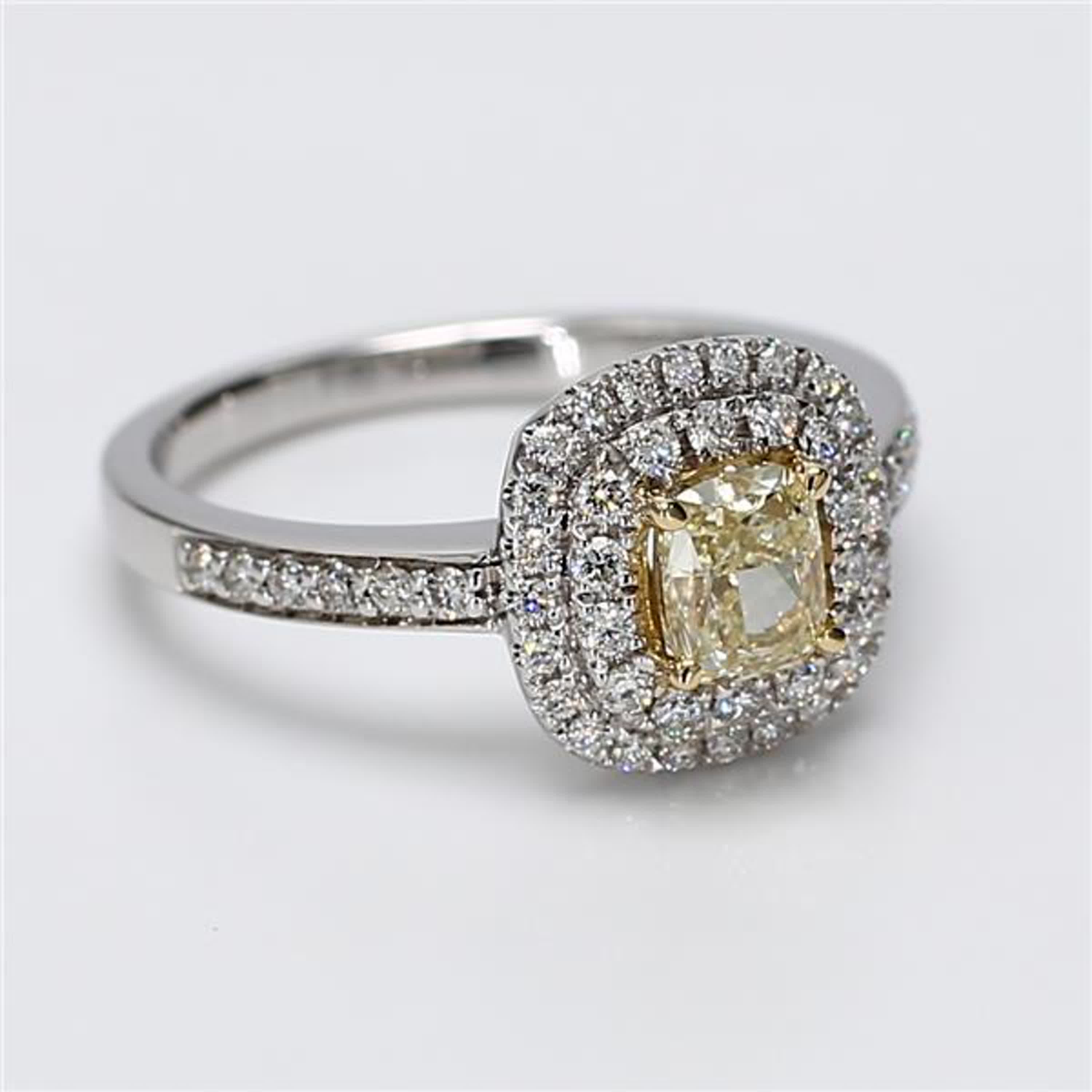 Natural Yellow Cushion and White Diamond 1.10 Carat TW Gold Cocktail Ring