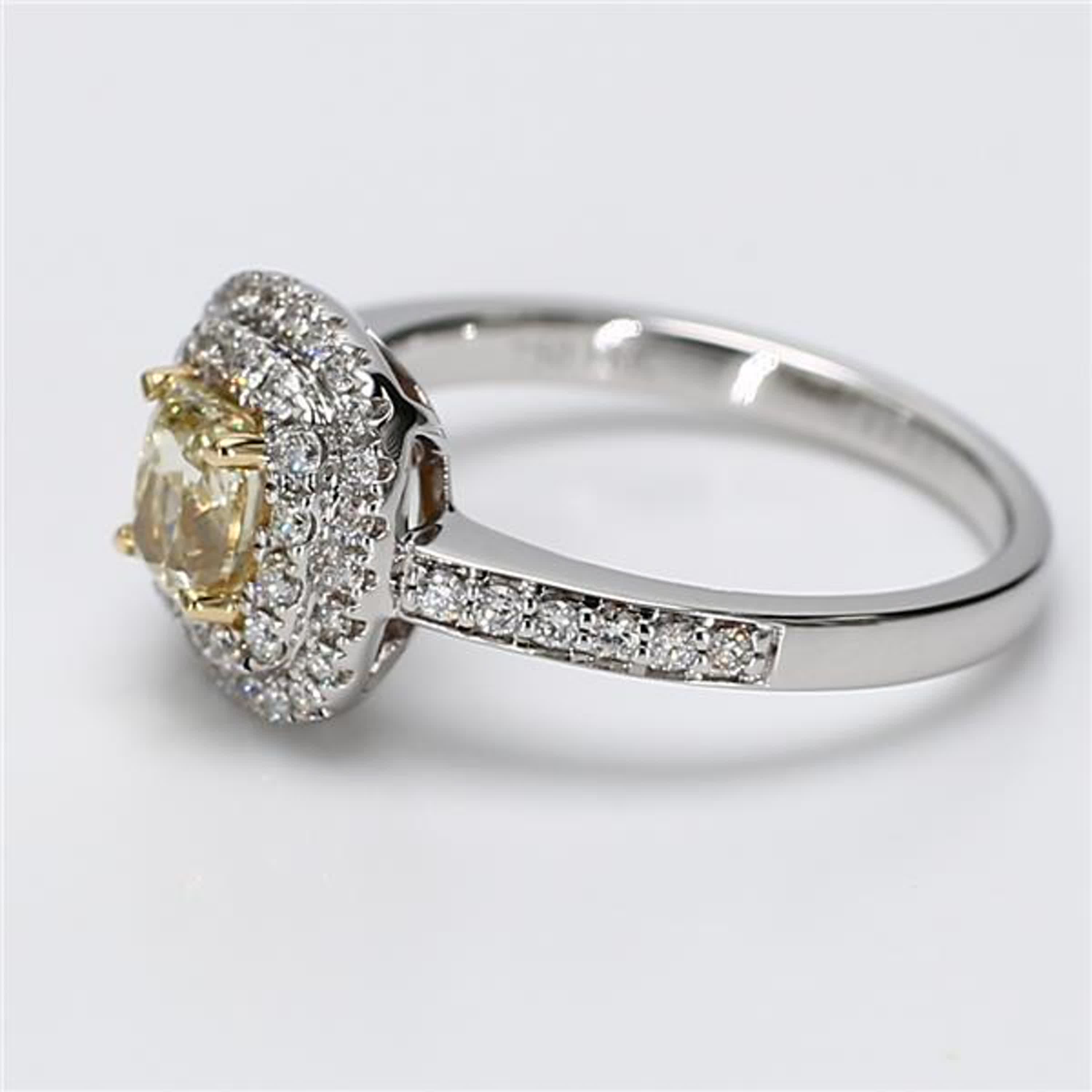 Natural Yellow Cushion and White Diamond 1.10 Carat TW Gold Cocktail Ring