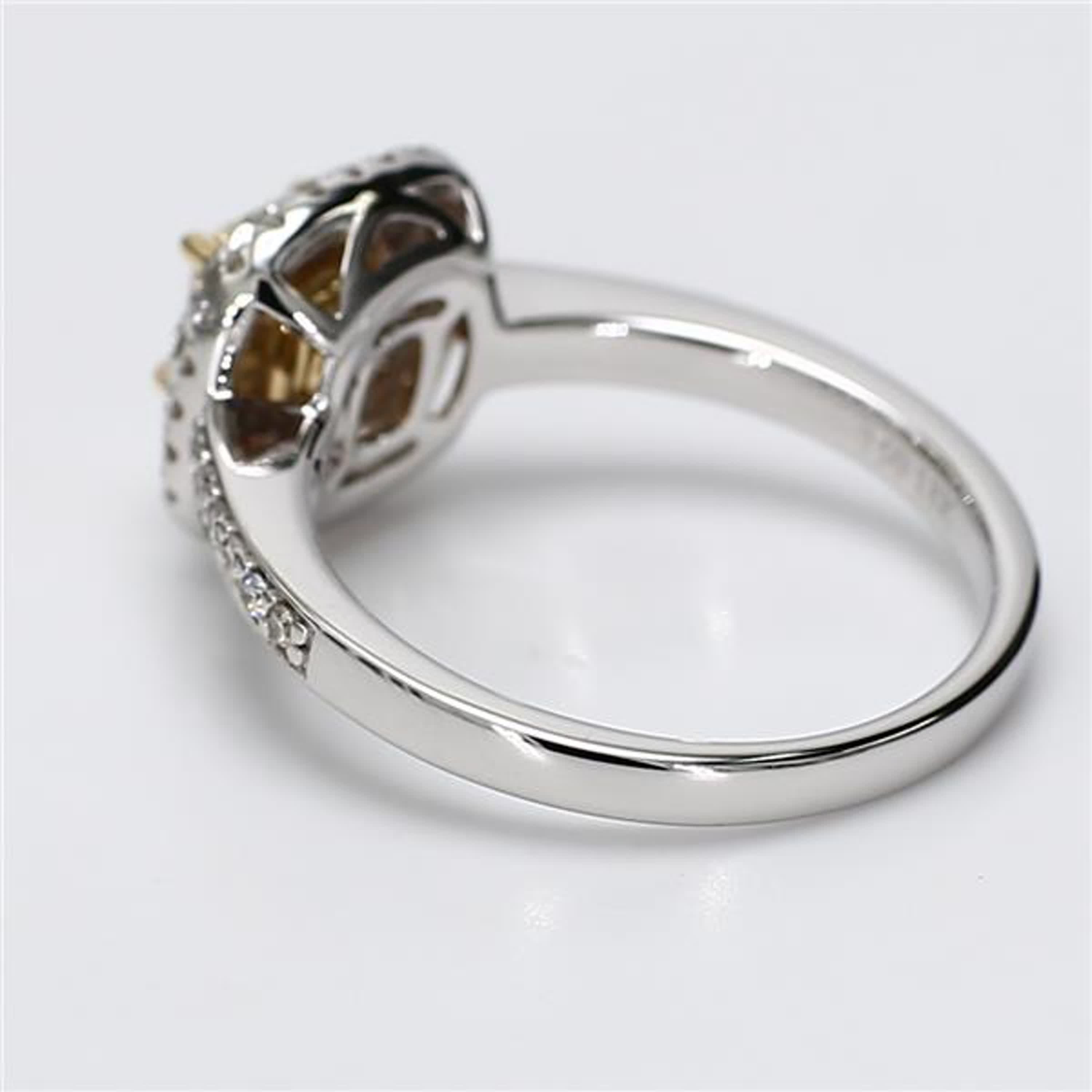 Natural Yellow Cushion and White Diamond 1.10 Carat TW Gold Cocktail Ring