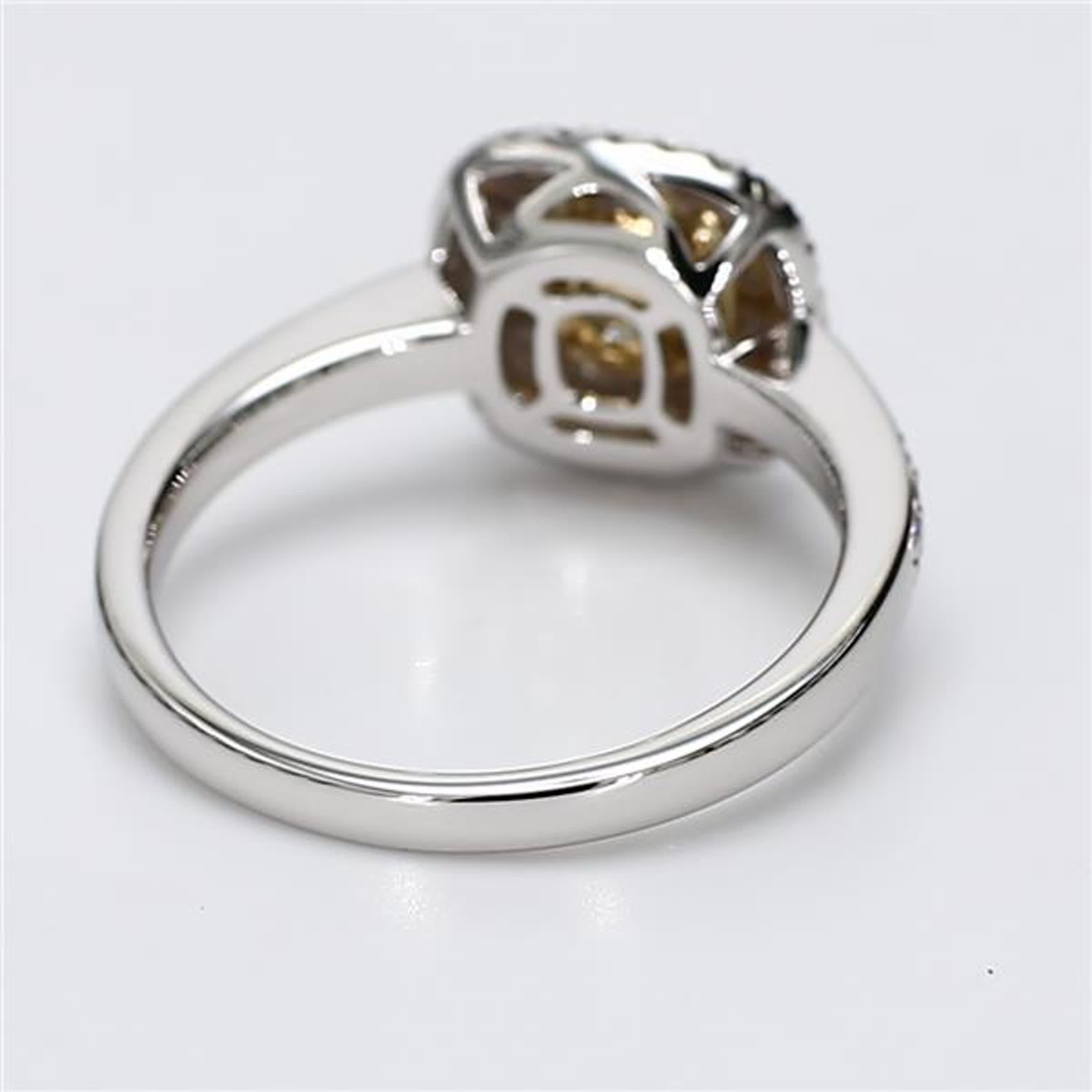Natural Yellow Cushion and White Diamond 1.10 Carat TW Gold Cocktail Ring