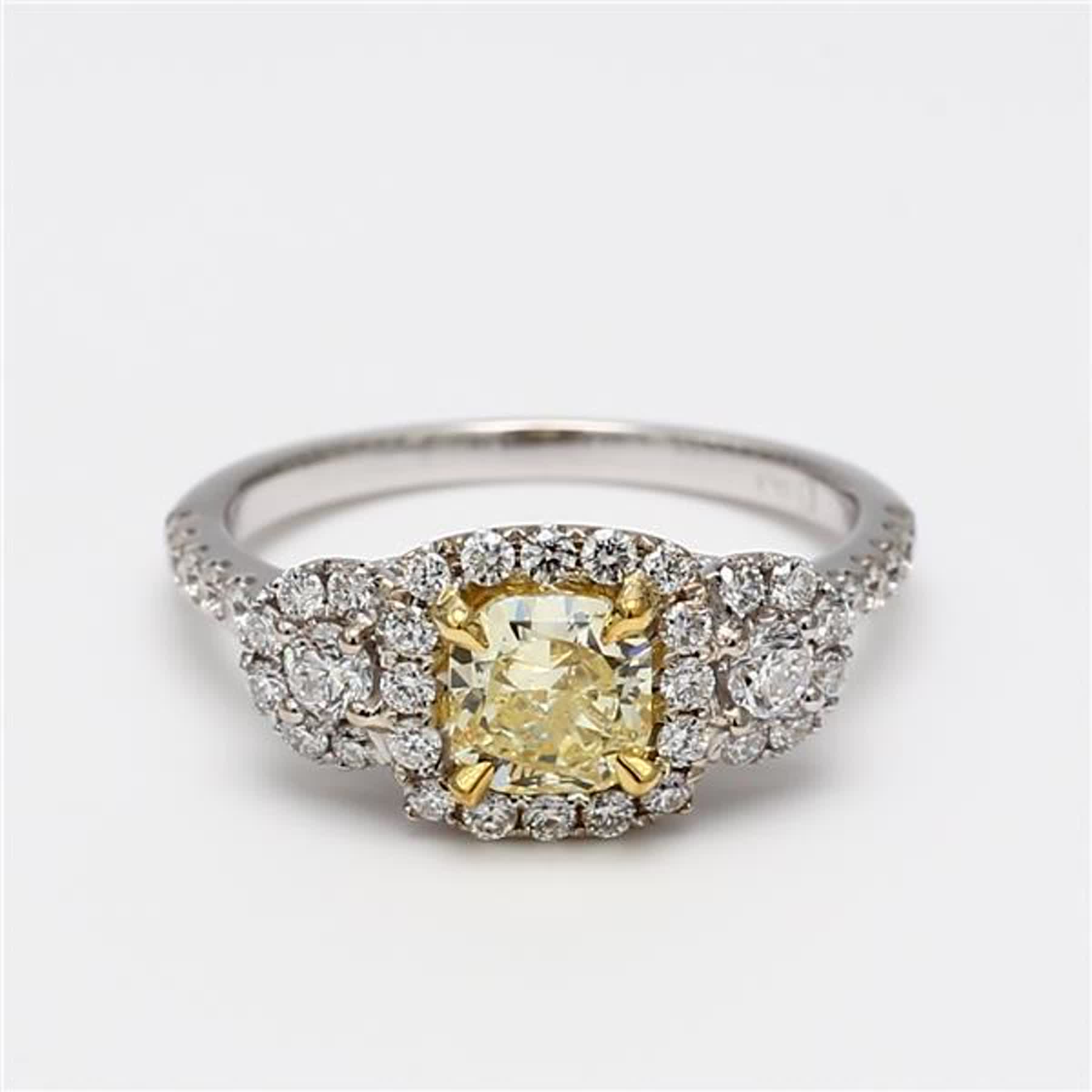 GIA Certified Natural Yellow Radiant and White Diamond 1.48 Carat TW Gold Ring