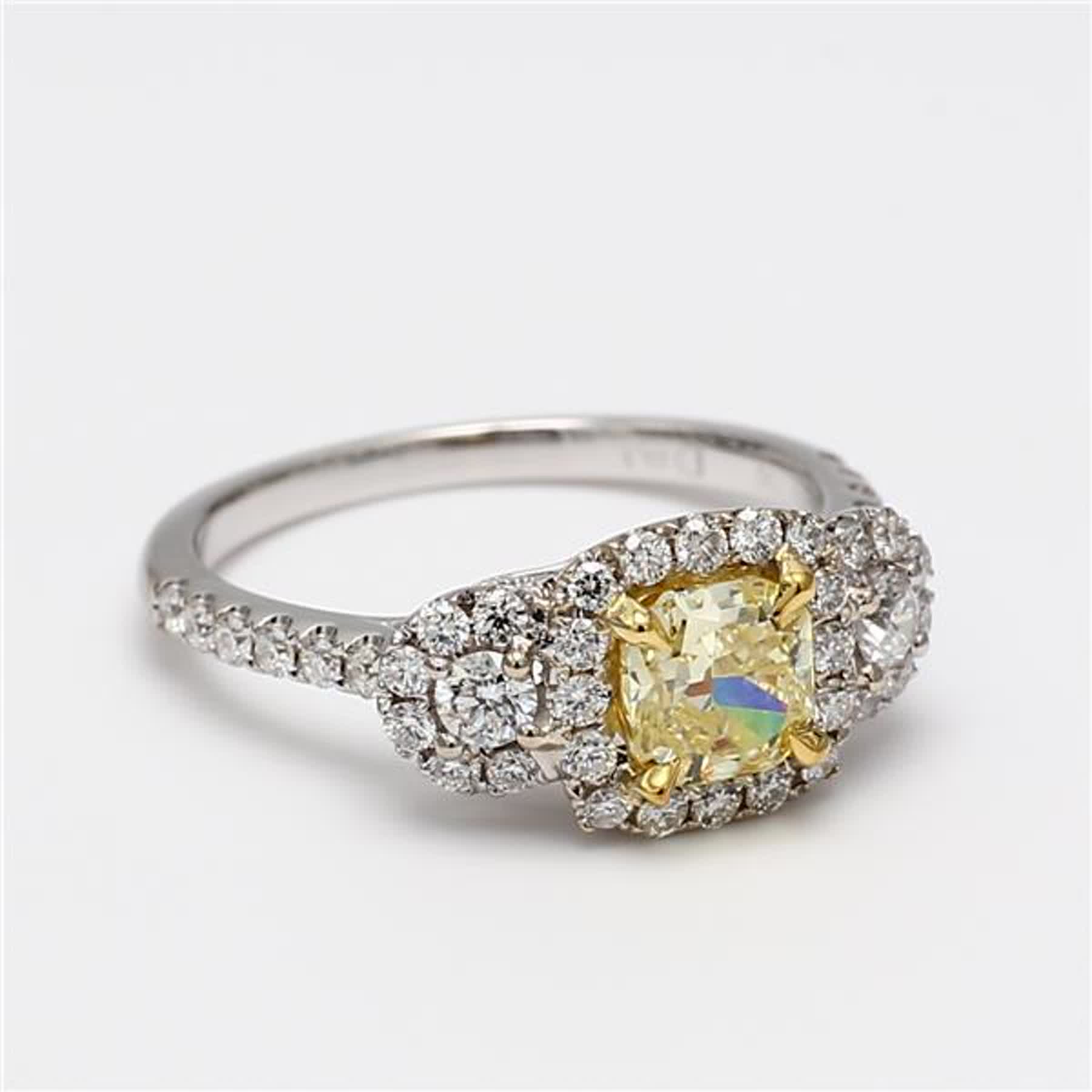 GIA Certified Natural Yellow Radiant and White Diamond 1.48 Carat TW Gold Ring