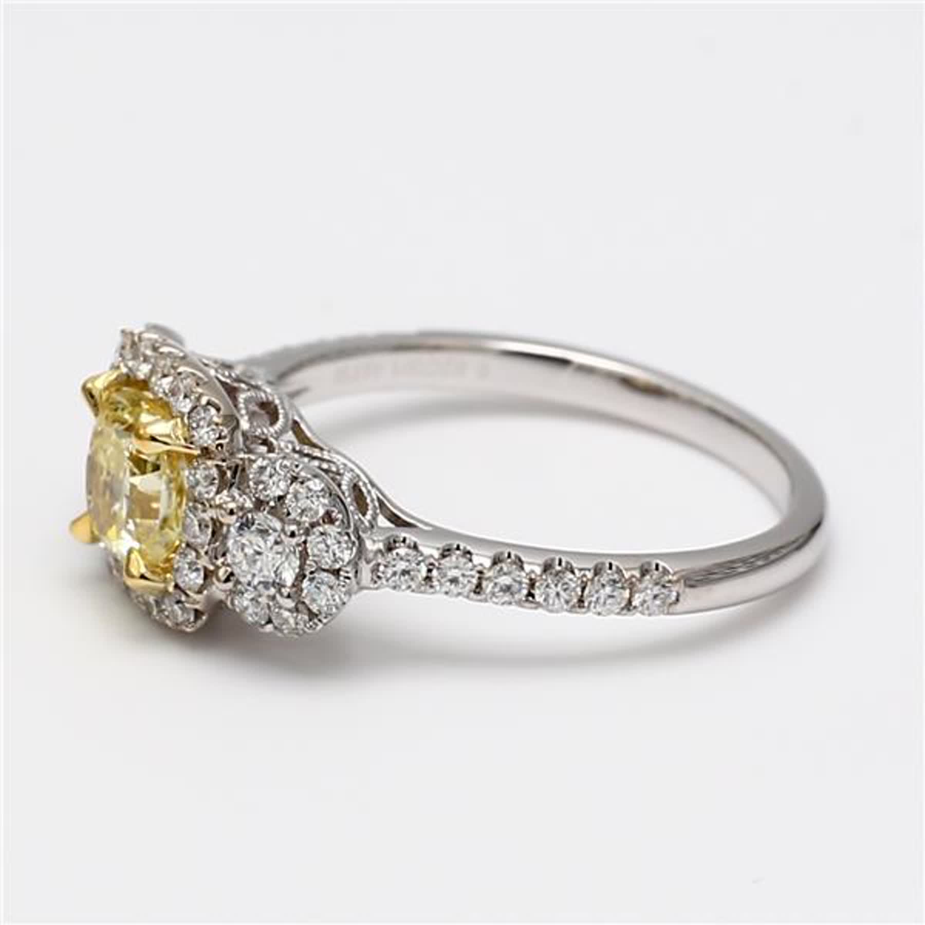 GIA Certified Natural Yellow Radiant and White Diamond 1.48 Carat TW Gold Ring