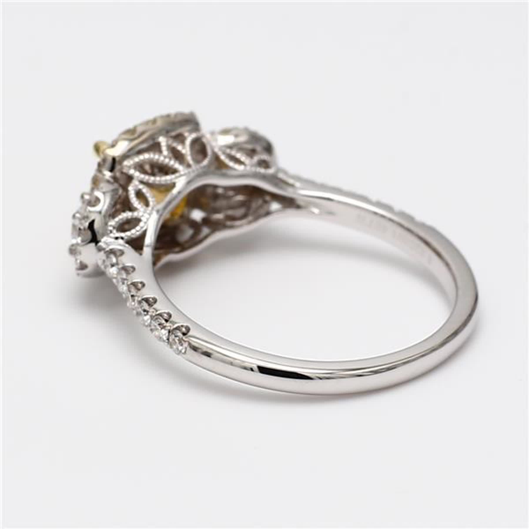 GIA Certified Natural Yellow Radiant and White Diamond 1.48 Carat TW Gold Ring