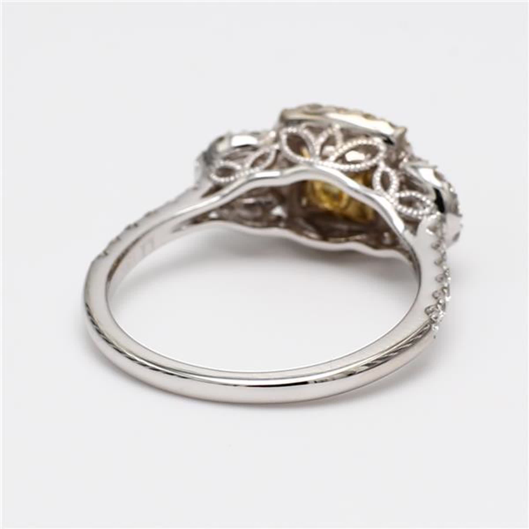 GIA Certified Natural Yellow Radiant and White Diamond 1.48 Carat TW Gold Ring