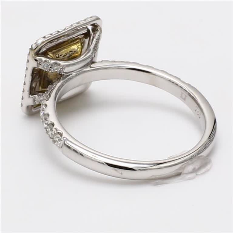Natural Yellow Cushion and White Diamond 1.36 Carat TW White Gold Cocktail Ring