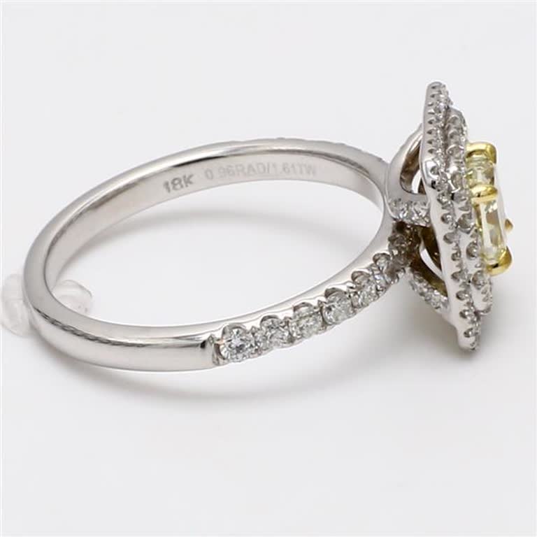Natural Yellow Cushion and White Diamond 1.36 Carat TW White Gold Cocktail Ring