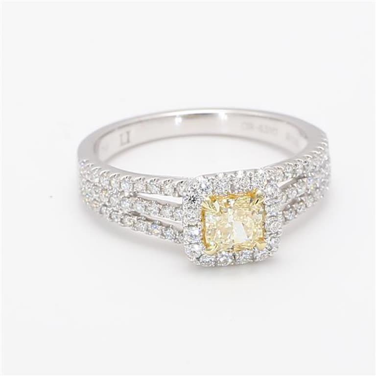 Natural Yellow Radiant and White Diamond .92 Carat TW Gold Cocktail Ring