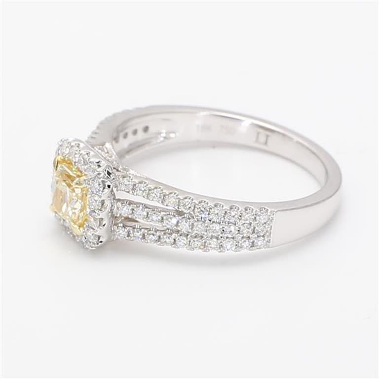 Natural Yellow Radiant and White Diamond .92 Carat TW Gold Cocktail Ring