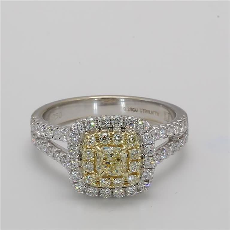 Natural Yellow Cushion and White Diamond 1.03 Carat TW Gold Cocktail Ring