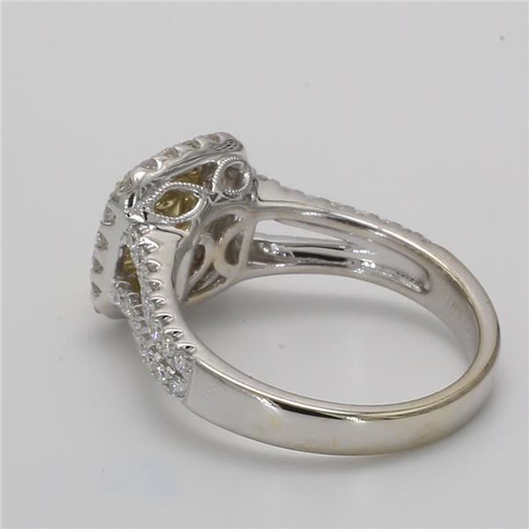 Natural Yellow Cushion and White Diamond 1.03 Carat TW Gold Cocktail Ring