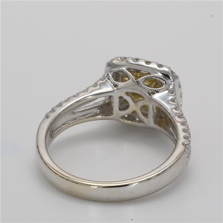 Natural Yellow Cushion and White Diamond 1.03 Carat TW Gold Cocktail Ring