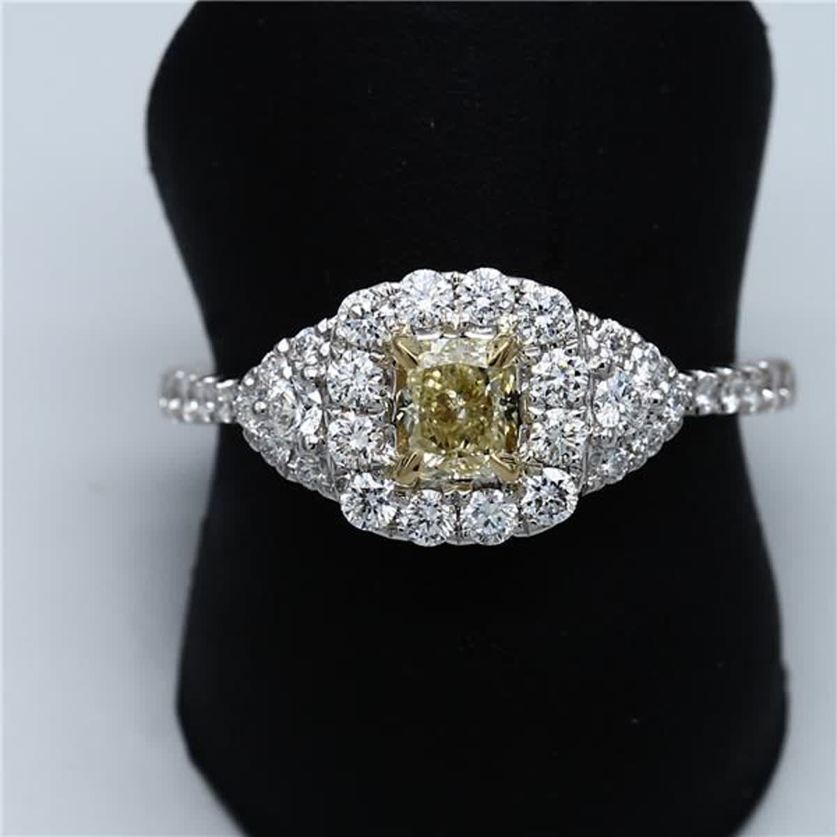 Natural Yellow Radiant and White Diamond .93 Carat TW Gold Cocktail Ring