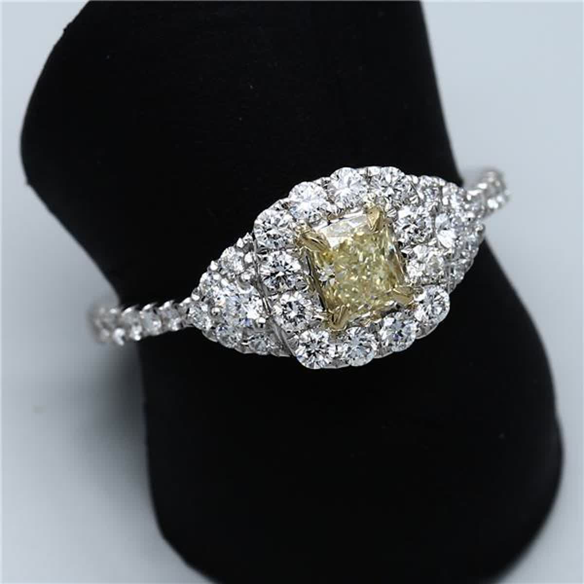 Natural Yellow Radiant and White Diamond .93 Carat TW Gold Cocktail Ring