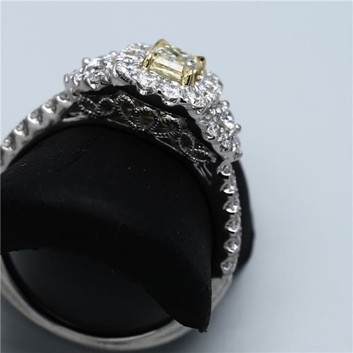 Natural Yellow Radiant and White Diamond .93 Carat TW Gold Cocktail Ring