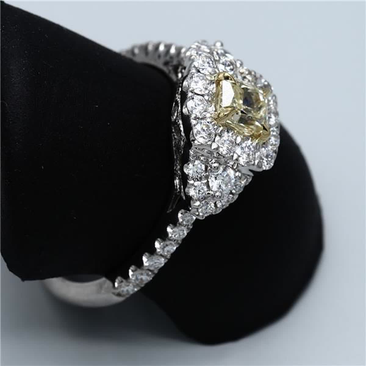 Natural Yellow Radiant and White Diamond .93 Carat TW Gold Cocktail Ring
