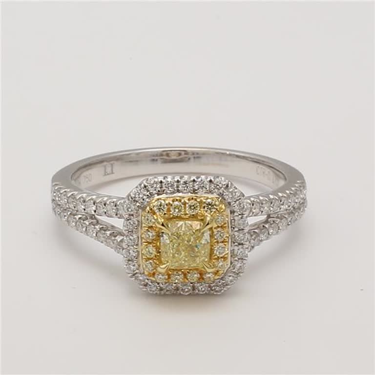 Natural Yellow Cushion and White Diamond .73 Carat TW Gold Cocktail Ring