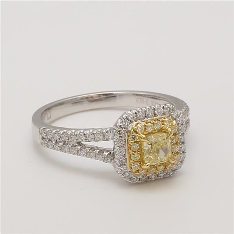 Natural Yellow Cushion and White Diamond .73 Carat TW Gold Cocktail Ring