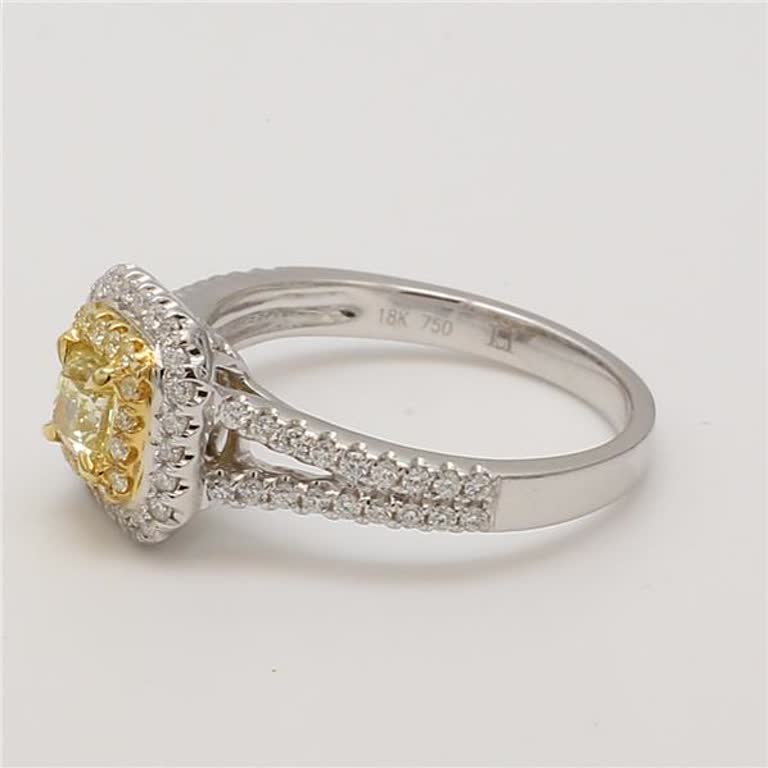 Natural Yellow Cushion and White Diamond .73 Carat TW Gold Cocktail Ring