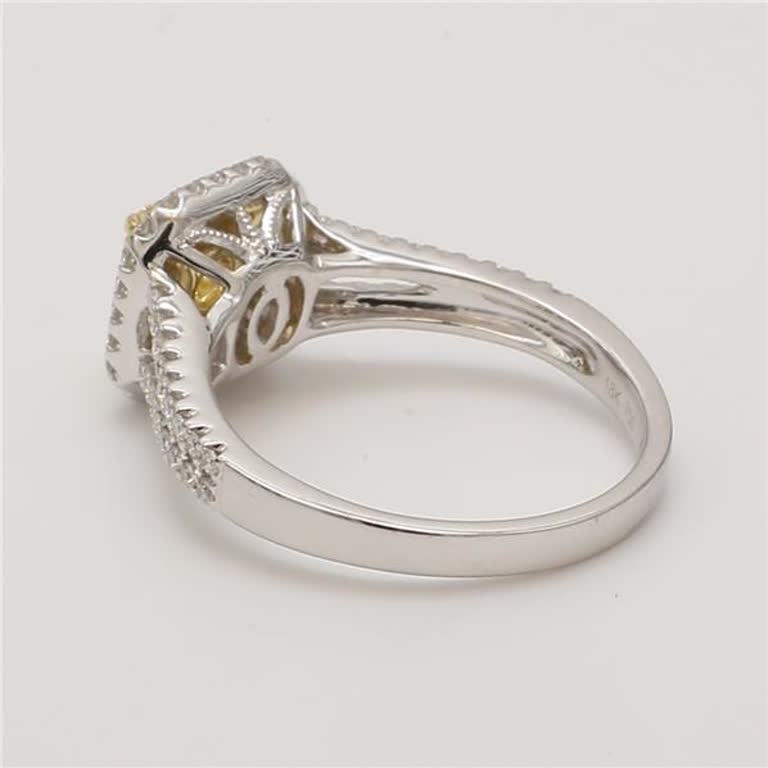 Natural Yellow Cushion and White Diamond .73 Carat TW Gold Cocktail Ring