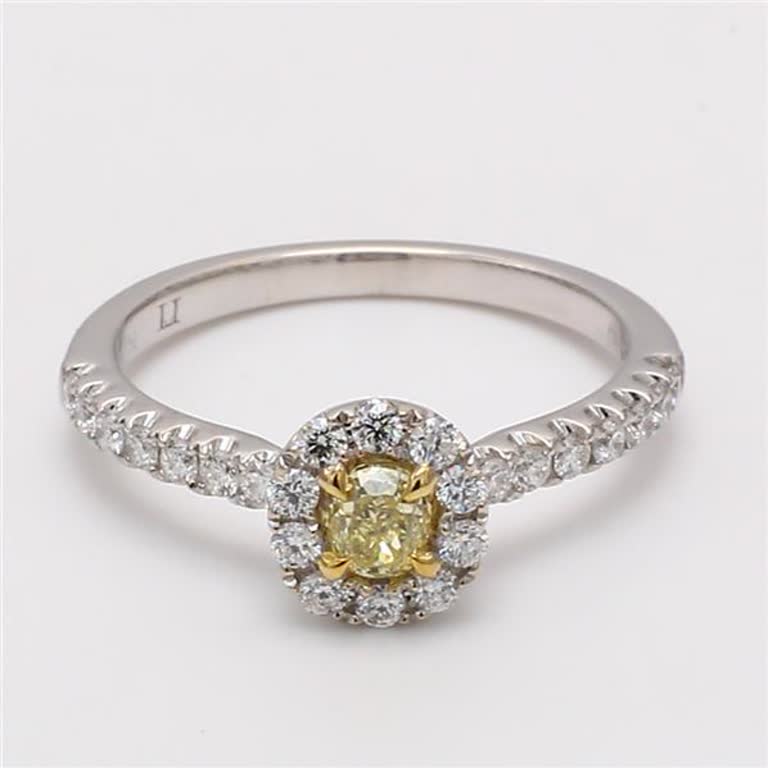 Natural Yellow Round and White Diamond .69 Carat TW Gold Cocktail Ring