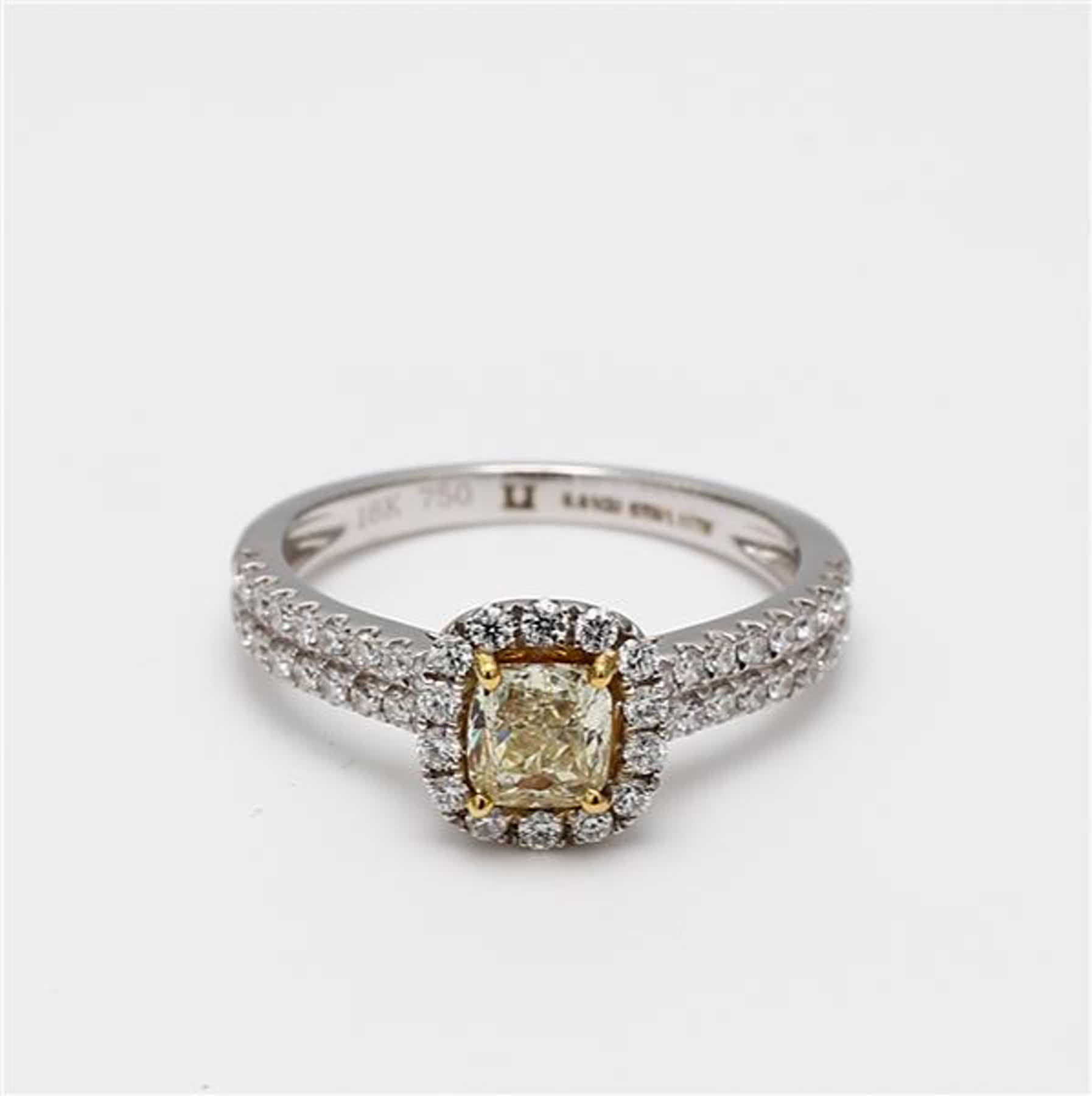 Natural Yellow Cushion and White Diamond 1.11 Carat TW Gold Cocktail Ring