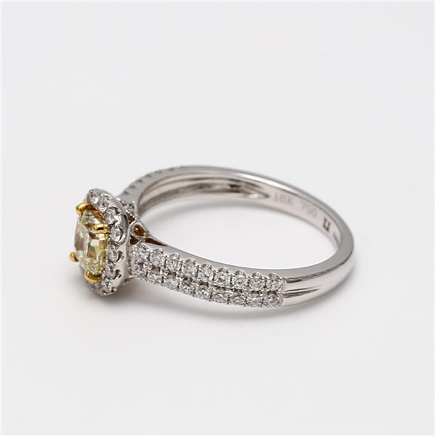 Natural Yellow Cushion and White Diamond 1.11 Carat TW Gold Cocktail Ring