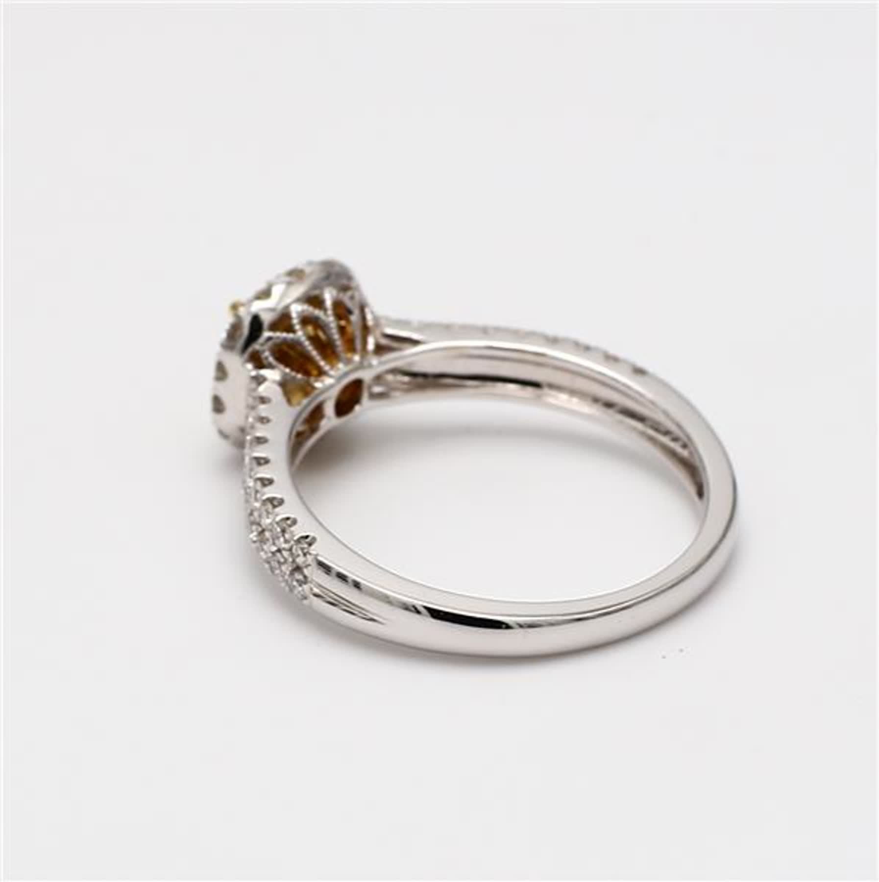 Natural Yellow Cushion and White Diamond 1.11 Carat TW Gold Cocktail Ring