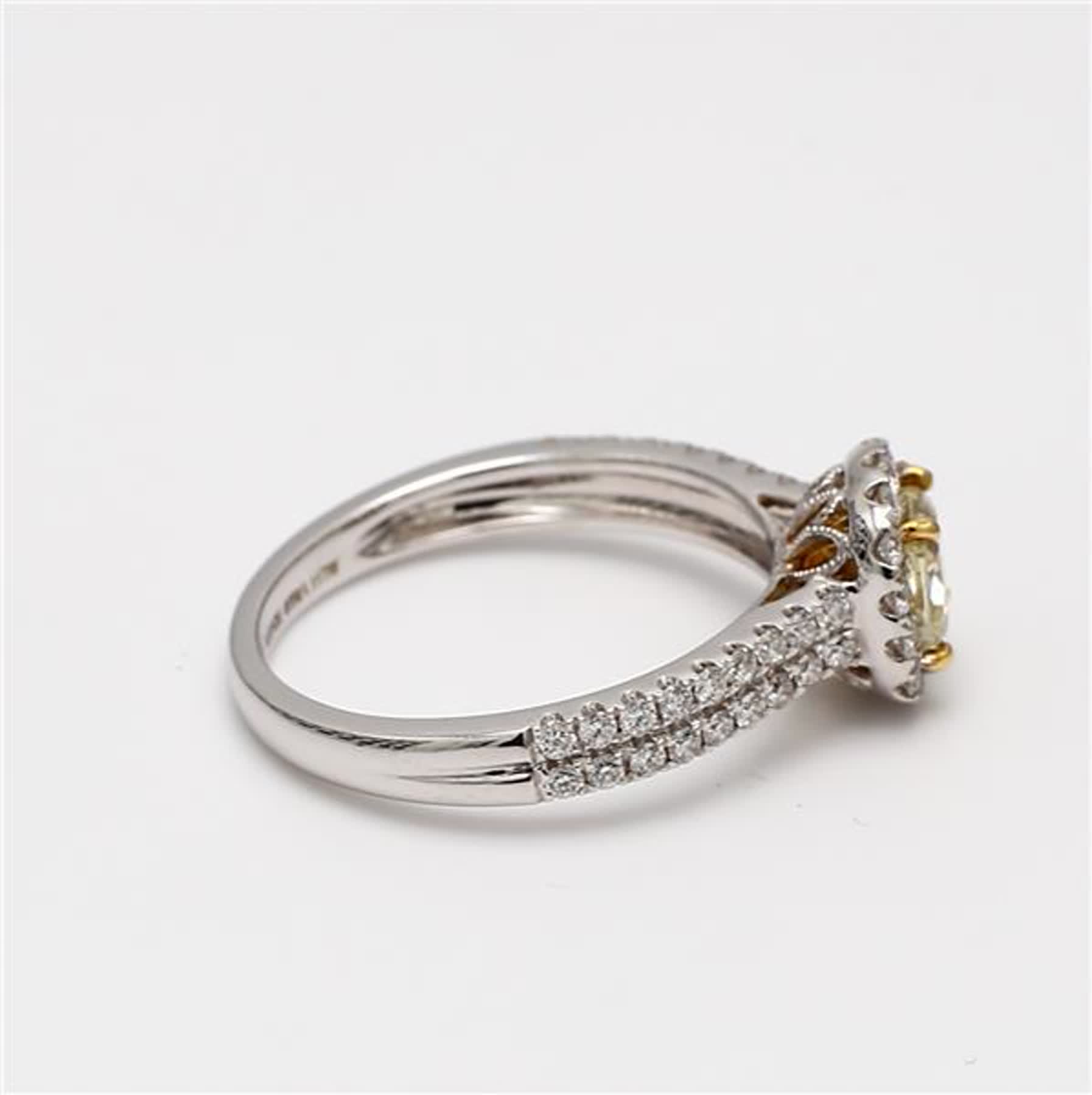Natural Yellow Cushion and White Diamond 1.11 Carat TW Gold Cocktail Ring