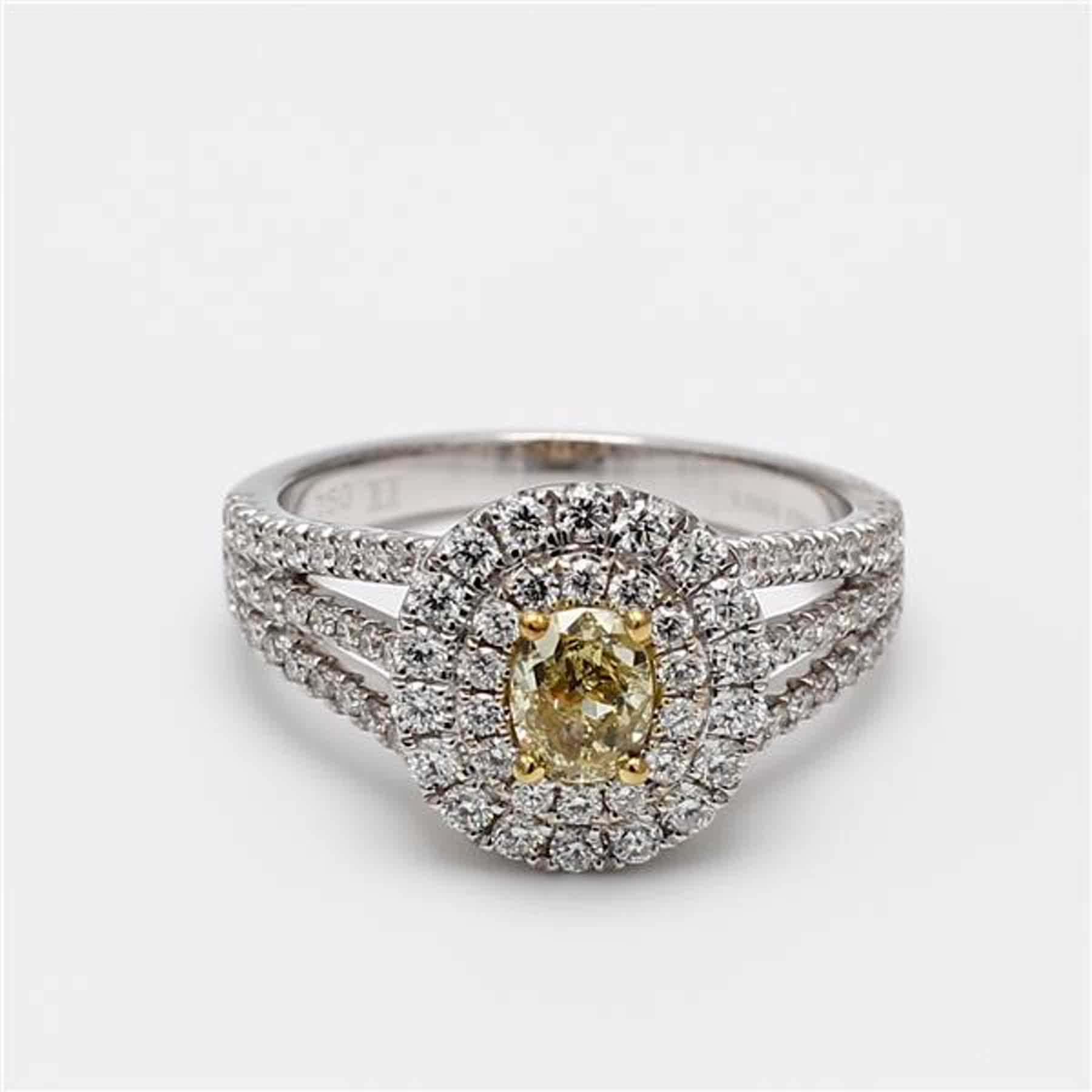 Natural Yellow Oval and White Diamond 1.16 Carat TW Gold Cocktail Ring