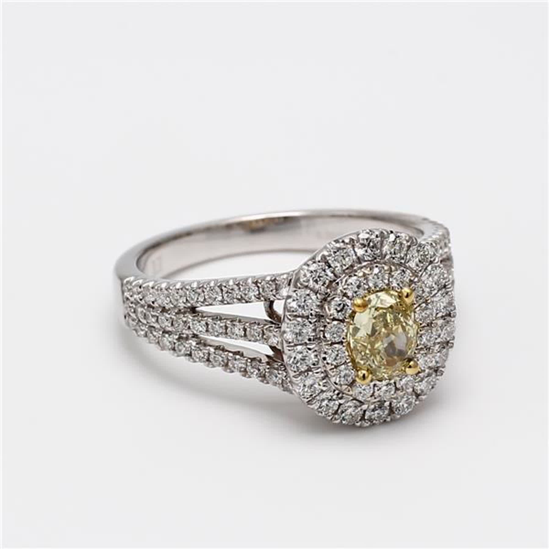 Natural Yellow Oval and White Diamond 1.16 Carat TW Gold Cocktail Ring