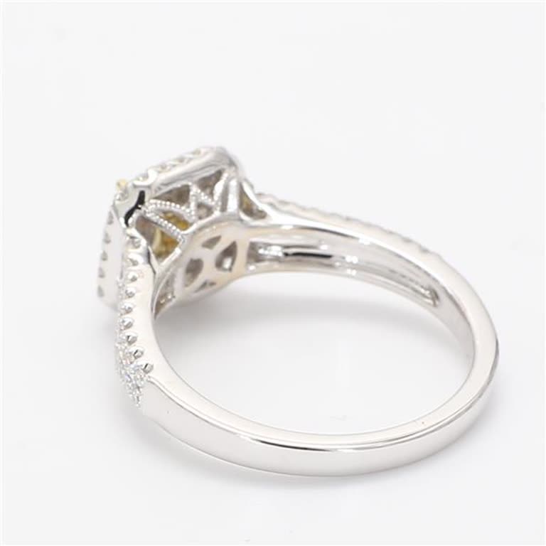 GIA Certified Natural Yellow Cushion and White Diamond .73 Carat TW Gold Ring