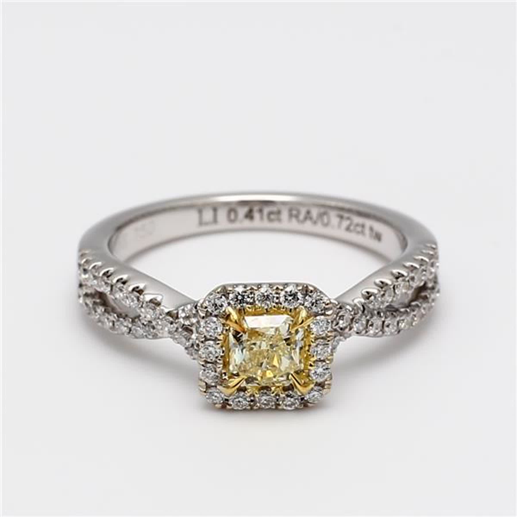 GIA Certified Natural Yellow Radiant and White Diamond .72 Carat TW Gold Ring