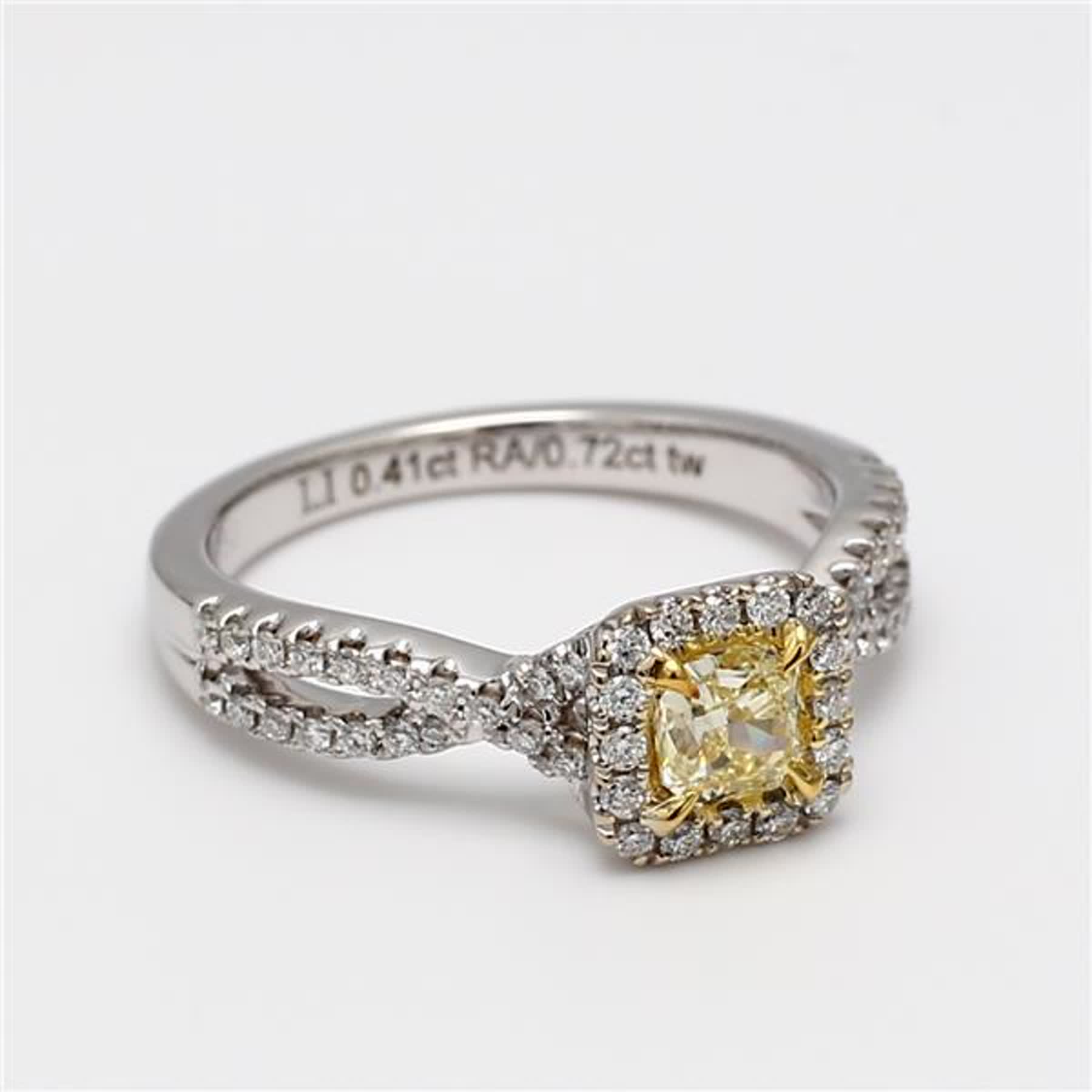 GIA Certified Natural Yellow Radiant and White Diamond .72 Carat TW Gold Ring