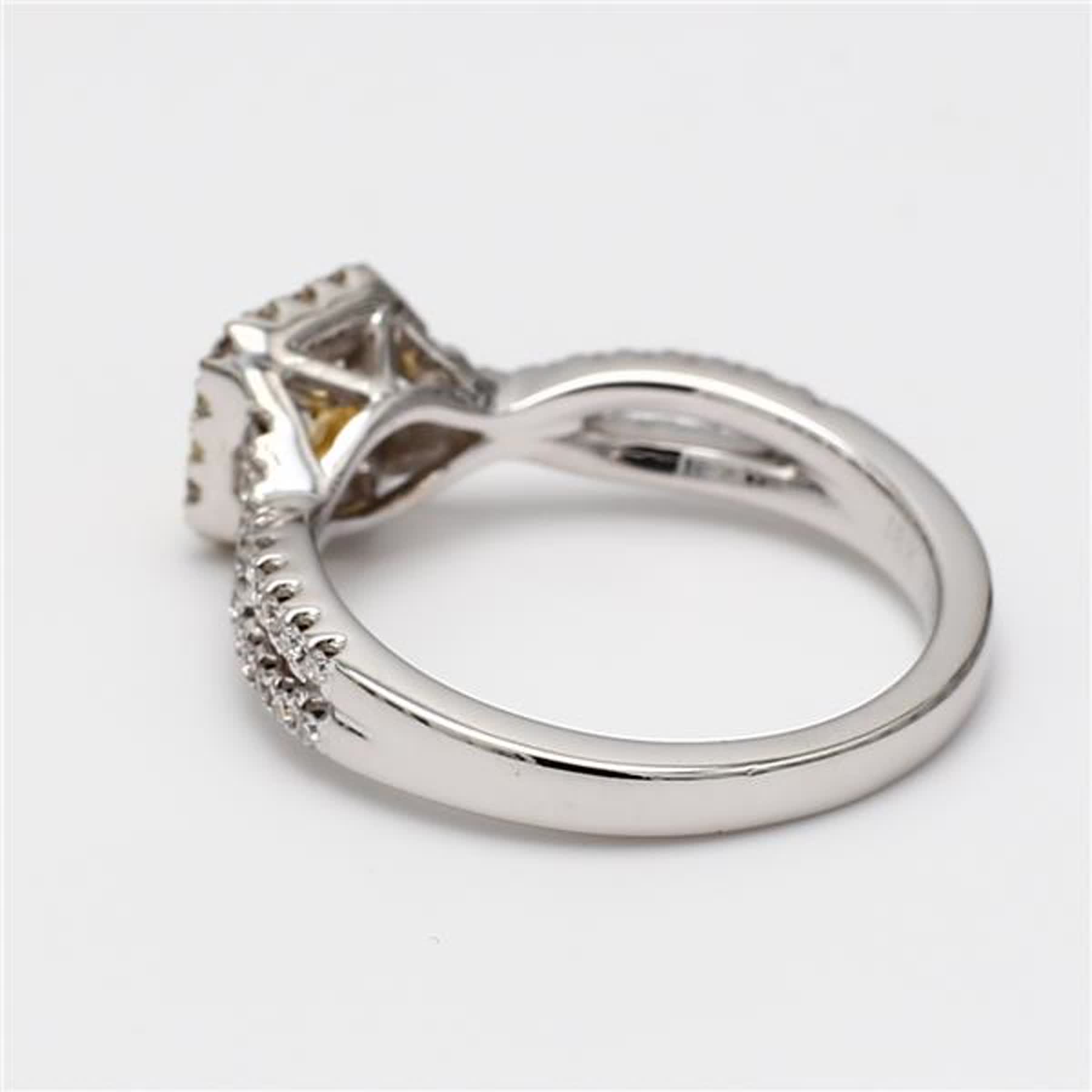 GIA Certified Natural Yellow Radiant and White Diamond .72 Carat TW Gold Ring