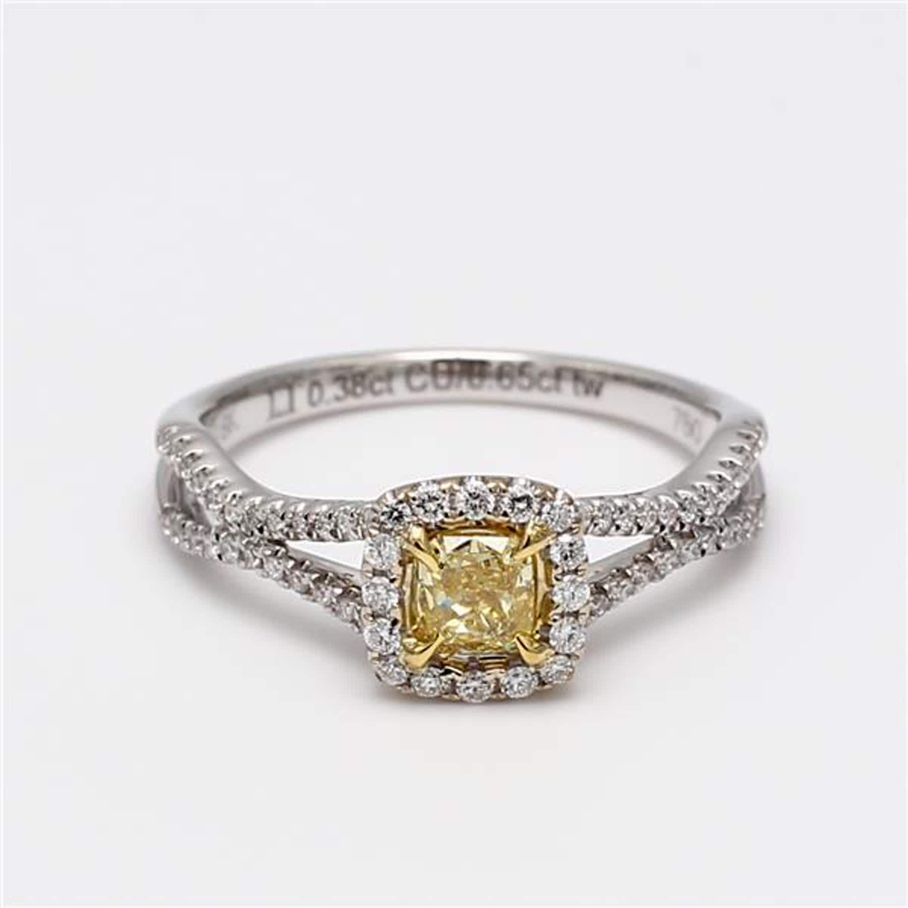 GIA Certified Natural Yellow Cushion and White Diamond .65 Carat TW Gold Ring