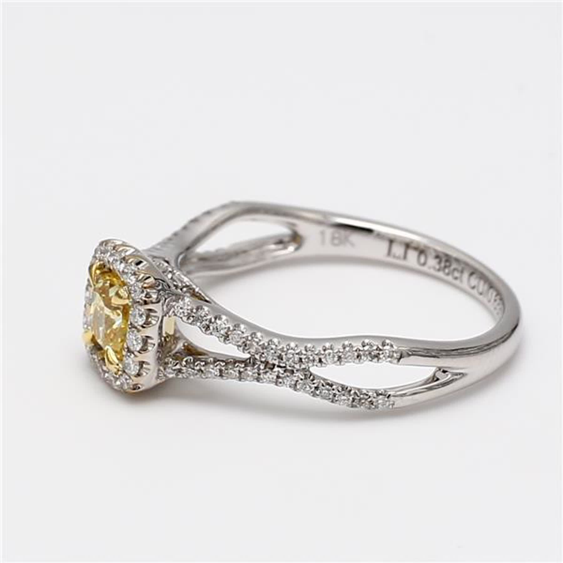 GIA Certified Natural Yellow Cushion and White Diamond .65 Carat TW Gold Ring