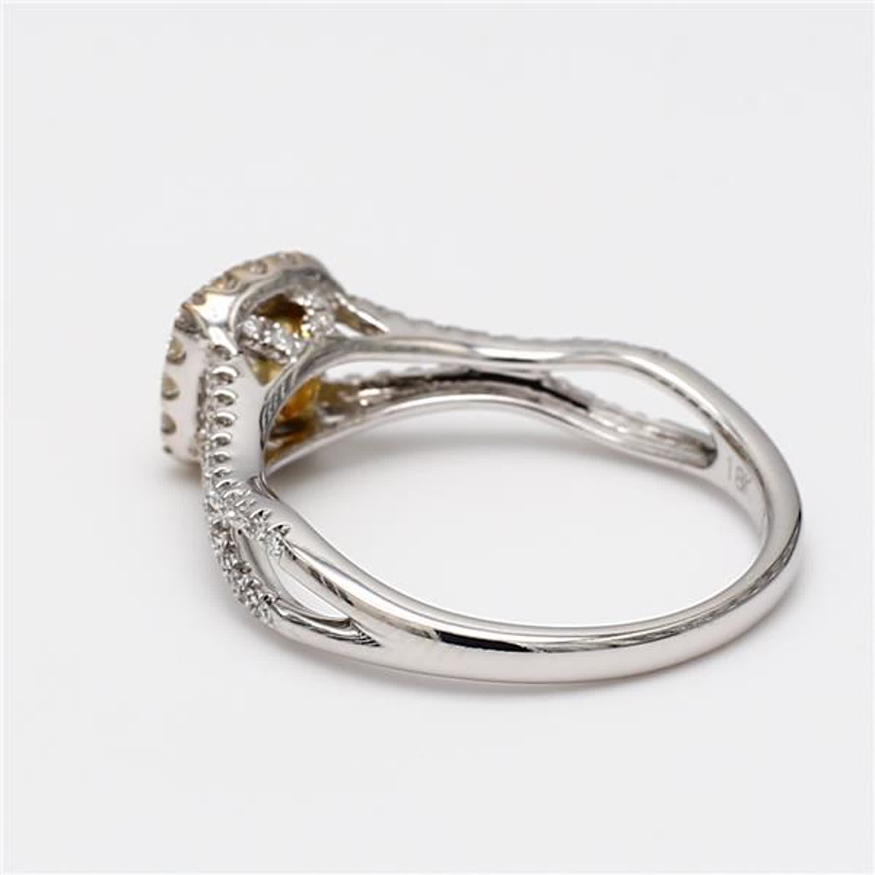 GIA Certified Natural Yellow Cushion and White Diamond .65 Carat TW Gold Ring
