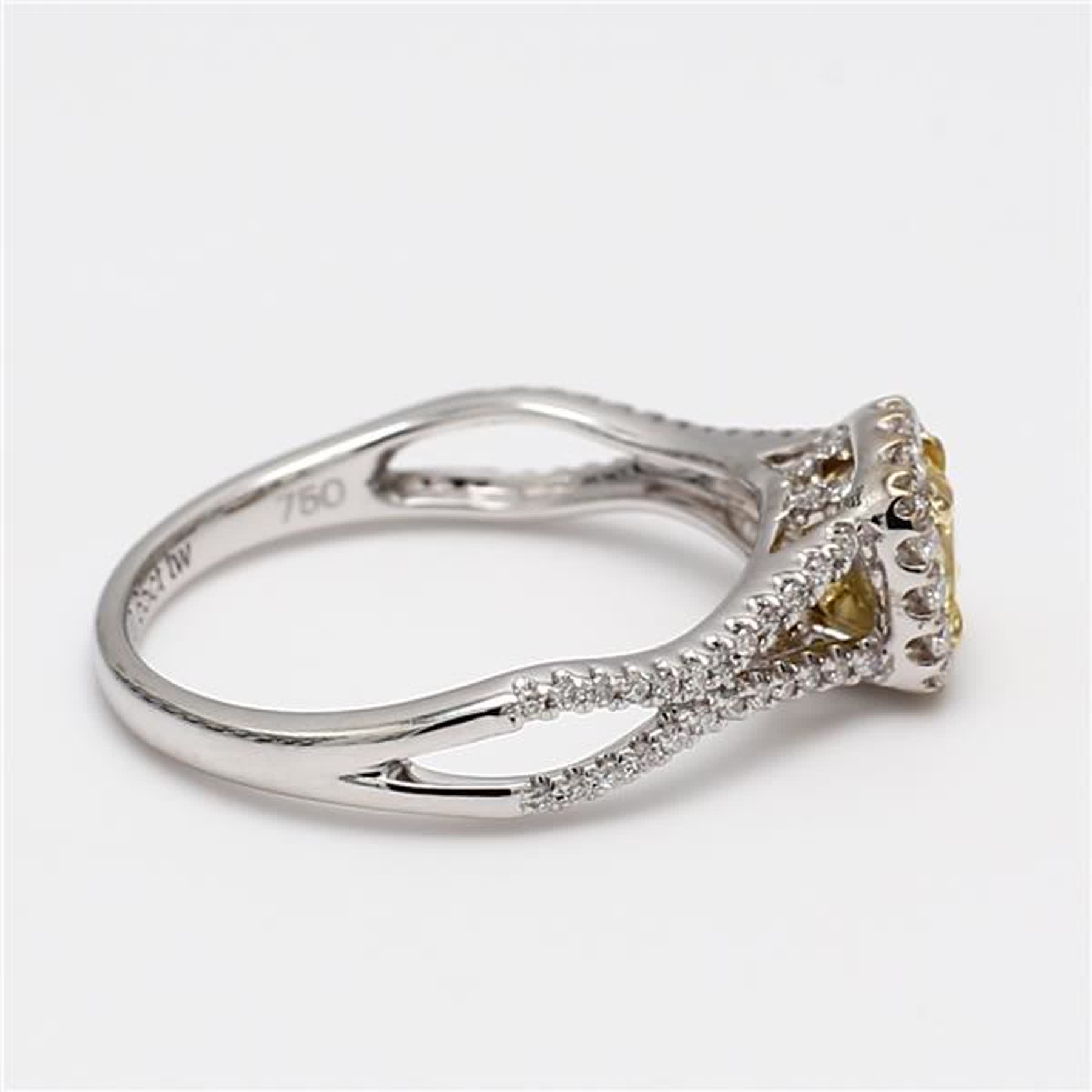 GIA Certified Natural Yellow Cushion and White Diamond .65 Carat TW Gold Ring
