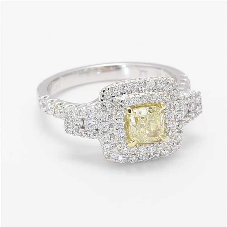 Natural Yellow Cushion and White Diamond 1.18 Carat TW Gold Cocktail Ring