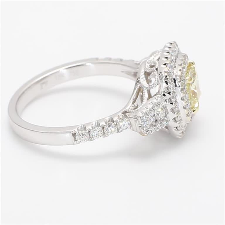 Natural Yellow Cushion and White Diamond 1.18 Carat TW Gold Cocktail Ring