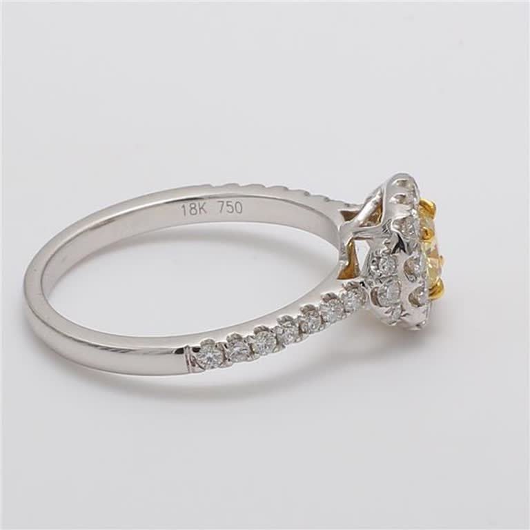 Natural Yellow Cushion and White Diamond .96 Carat TW Gold Cocktail Ring